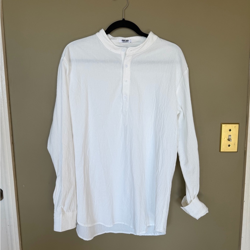 COOFANDY White Linen Blend Henley Shirt Mens Medium Casual Beach Lightweight M